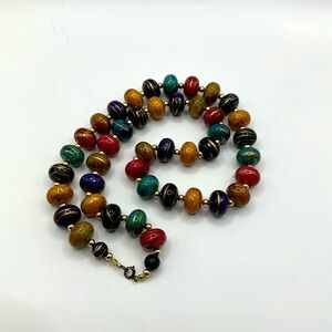 Vintage 1980’s Multicolor Resin Hand Painted Chunky Beaded Necklace